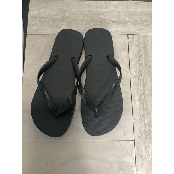 Havaianas Brazil Logo Women’s Black Flip Flop Sandals Size 13 - Picture 1 of 6